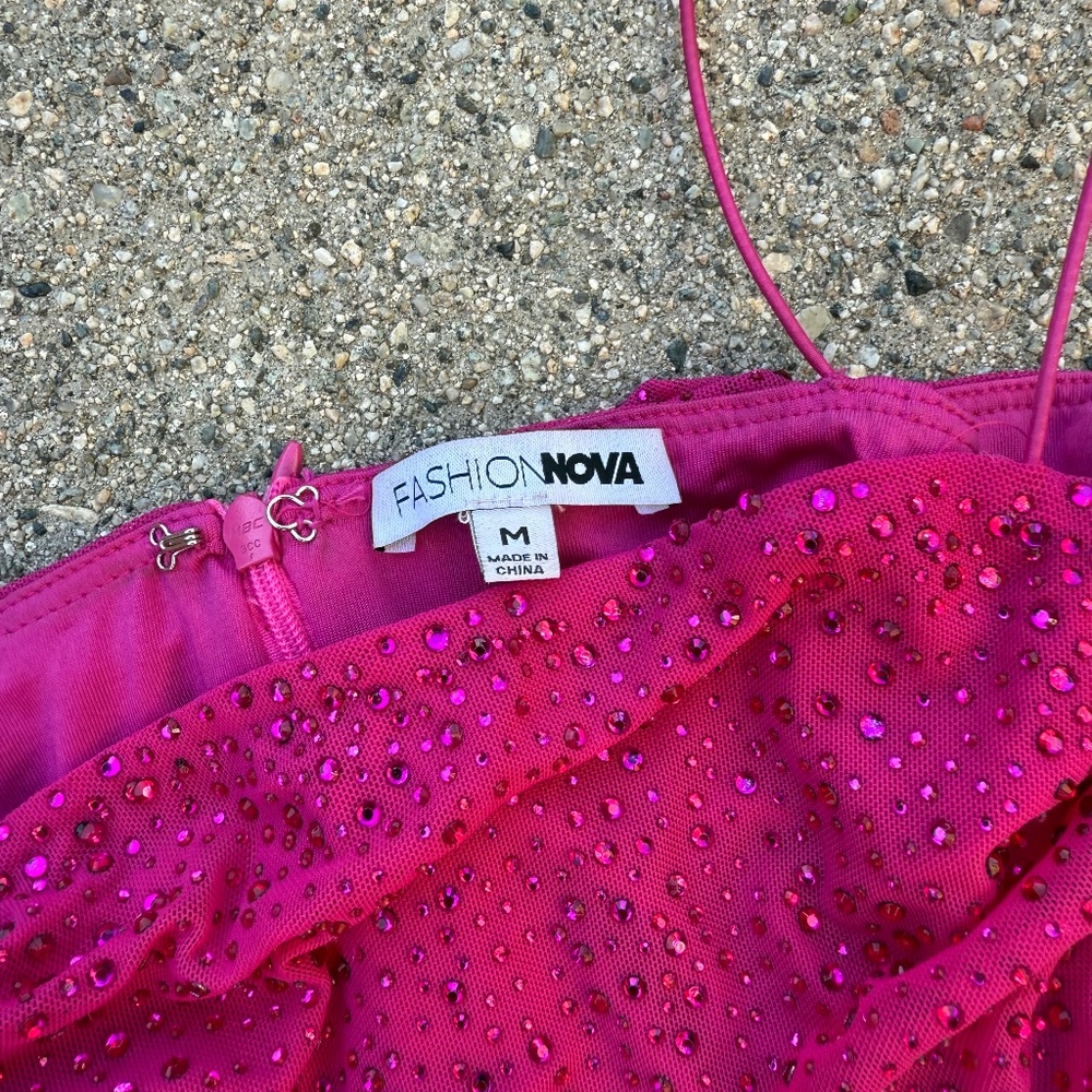 Hot pink studded mini dress